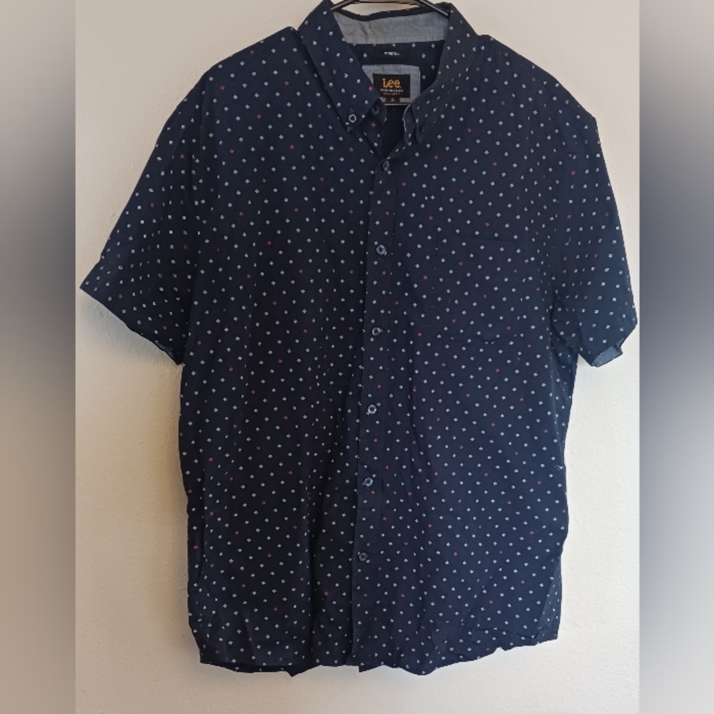 LEE - Premium Select Regular Fit Stretch Blue Button-up Dark Blue Shirt, Mens XL
